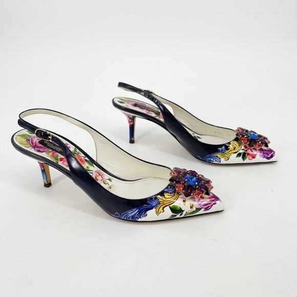 Dolce & Gabbana Multicolor Floral Crystal Embellished Slingback Pumps IT 39 - Picture 2 of 16